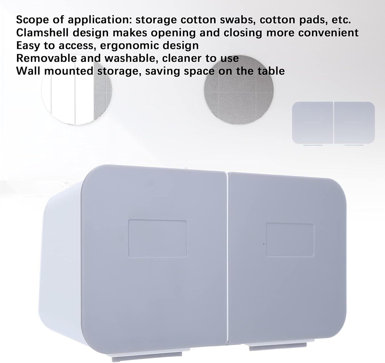 Makeup Q-Tips Holder Dispenser Organizer Wall Mounted Cotton Pads Cosmetics Grey