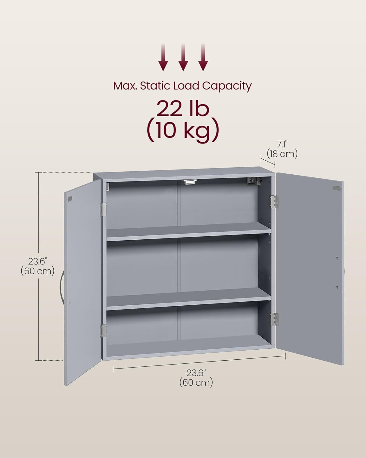 Bathroom Wall Cabinet with Adjustable Shelves 18x60x60cm Dove Grey