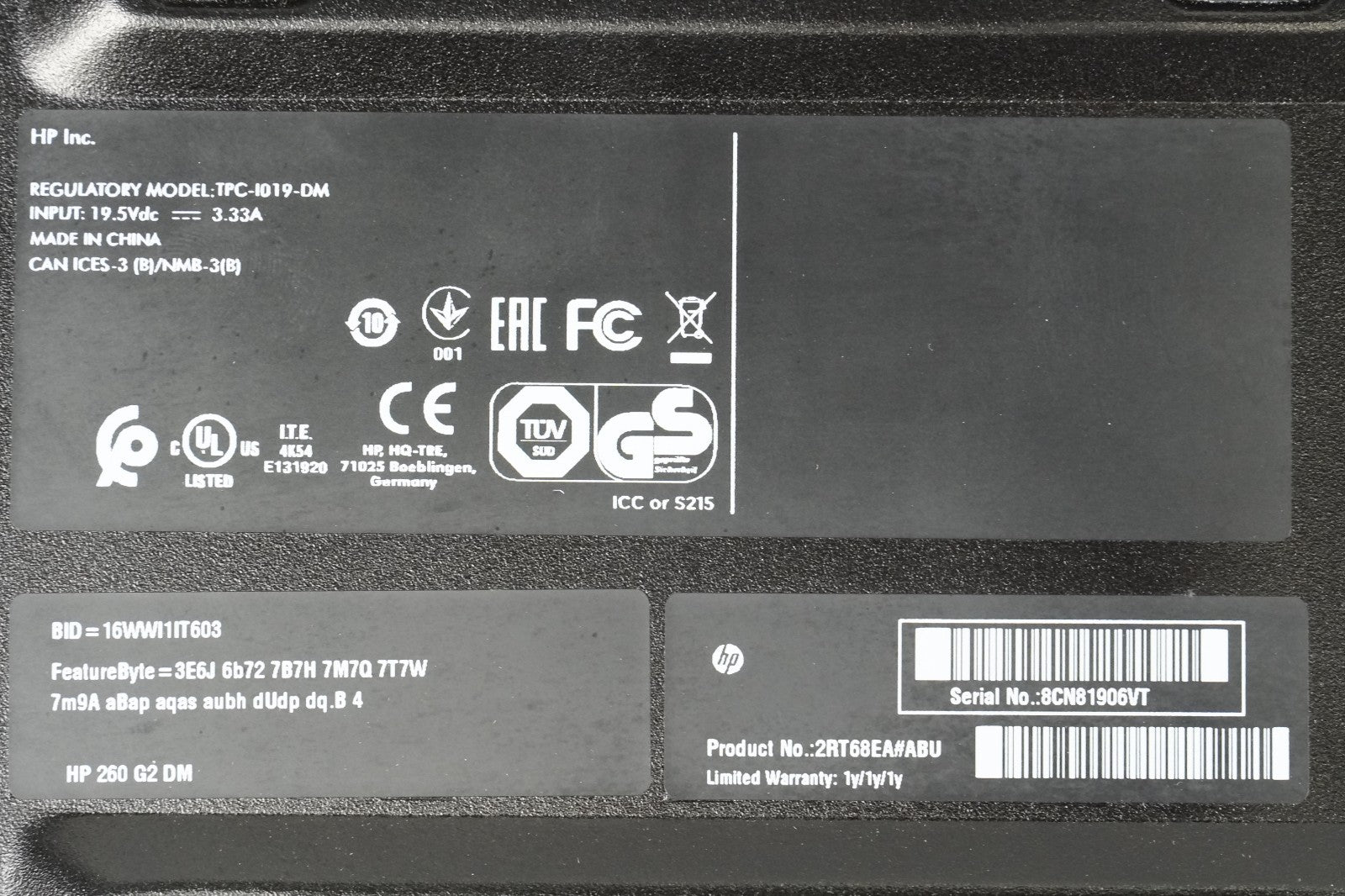 MiniPC HP 260 G2 Core i3 6100u 4x2.3GHz, 4GB Ram, 128GB SSD, Win 10 Home