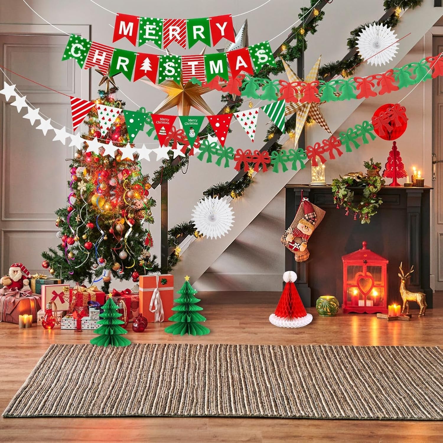 Christmas Decorations Set, Paper Xmas Party Decor, Indoor Outdoor Hanging Decora