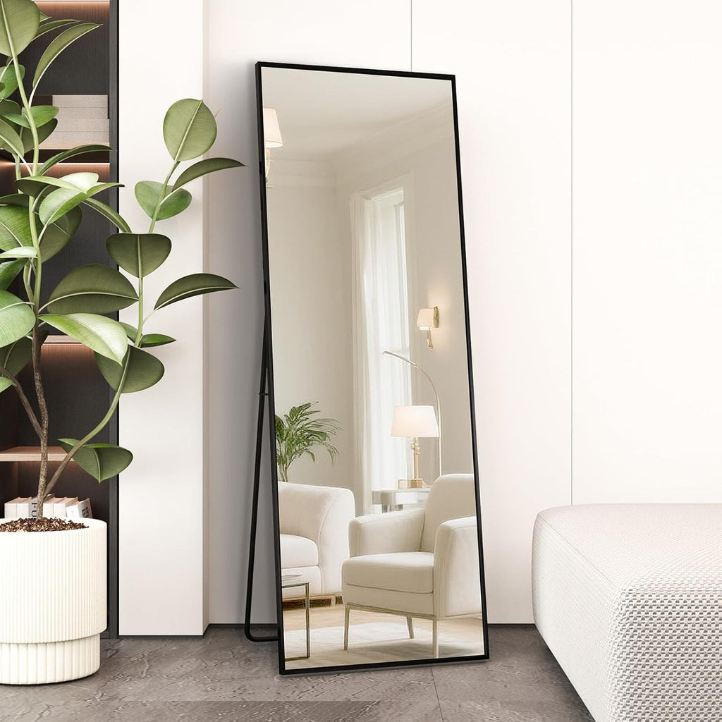 Full Length Mirror 140x50cm Free Standing Floor Mirror Black Aluminum Frame