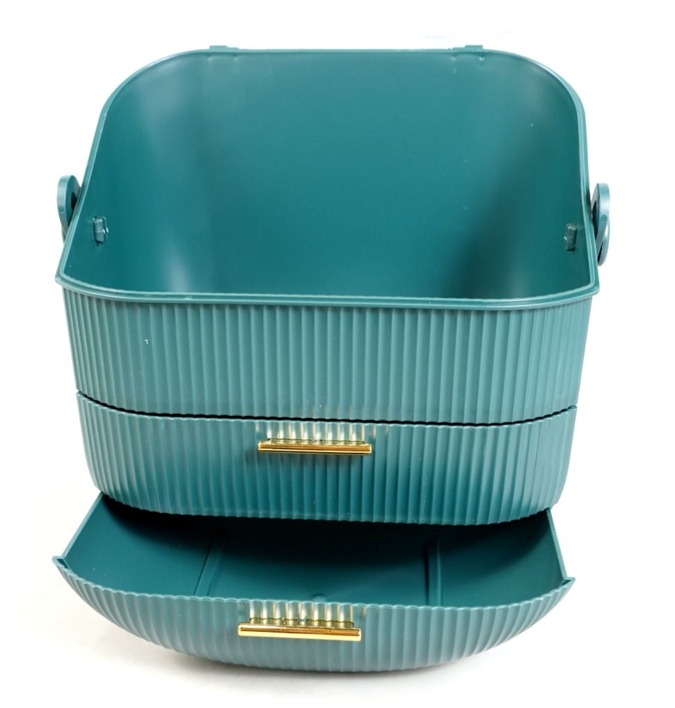Elegant Makeup Storage Organiser Box Green with Drawers and Handle