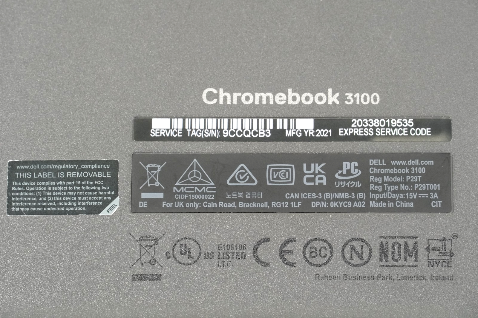 FAULTY DELL Chromebook 3100 P29T Cracked Screen No Battery