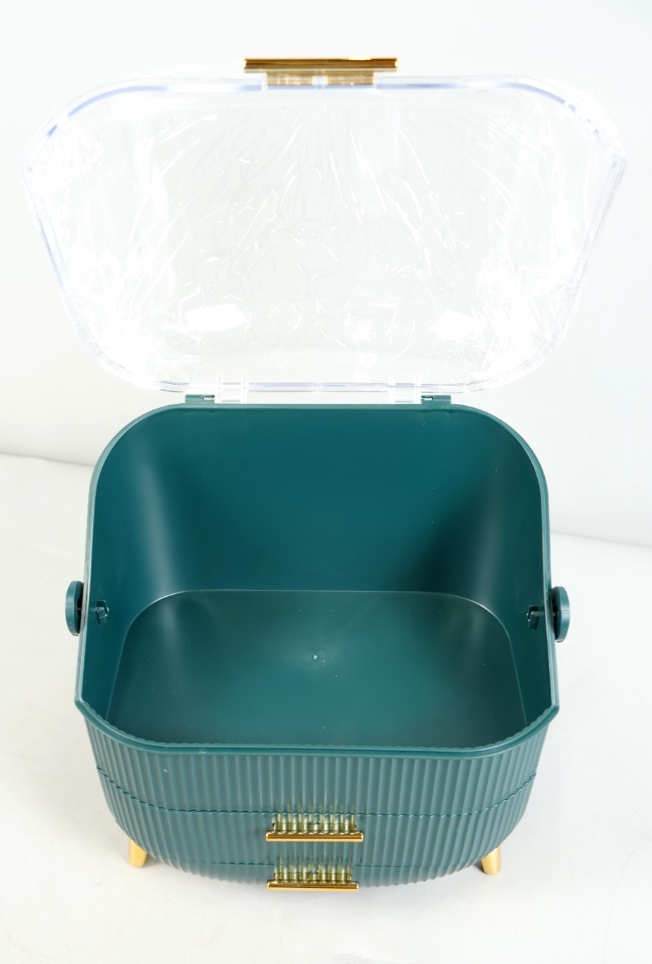 Elegant Makeup Storage Organiser Box Green with Drawers and Handle