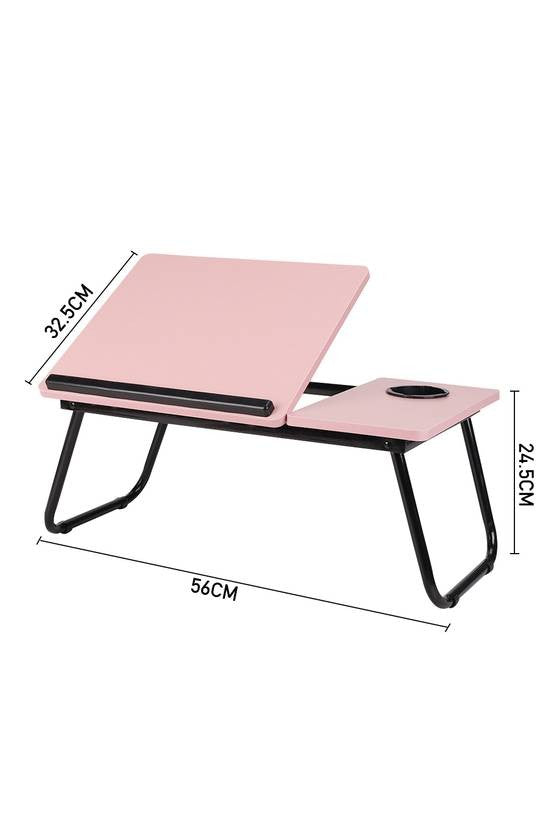Adjustable Laptop Table with Cup Slot Portable Laptop Stand Bed Table Pink