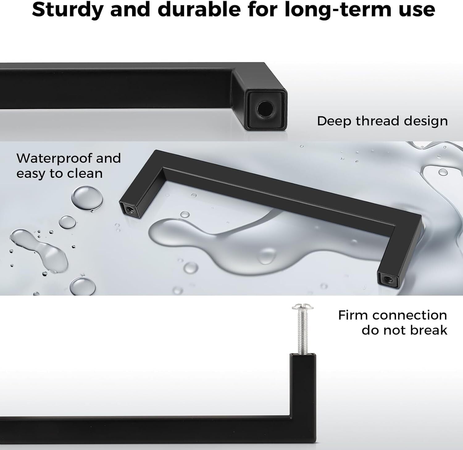 Black Stainless Steel Handles Drawer Wardrobe 5 x 128mm Hole Centre Matte