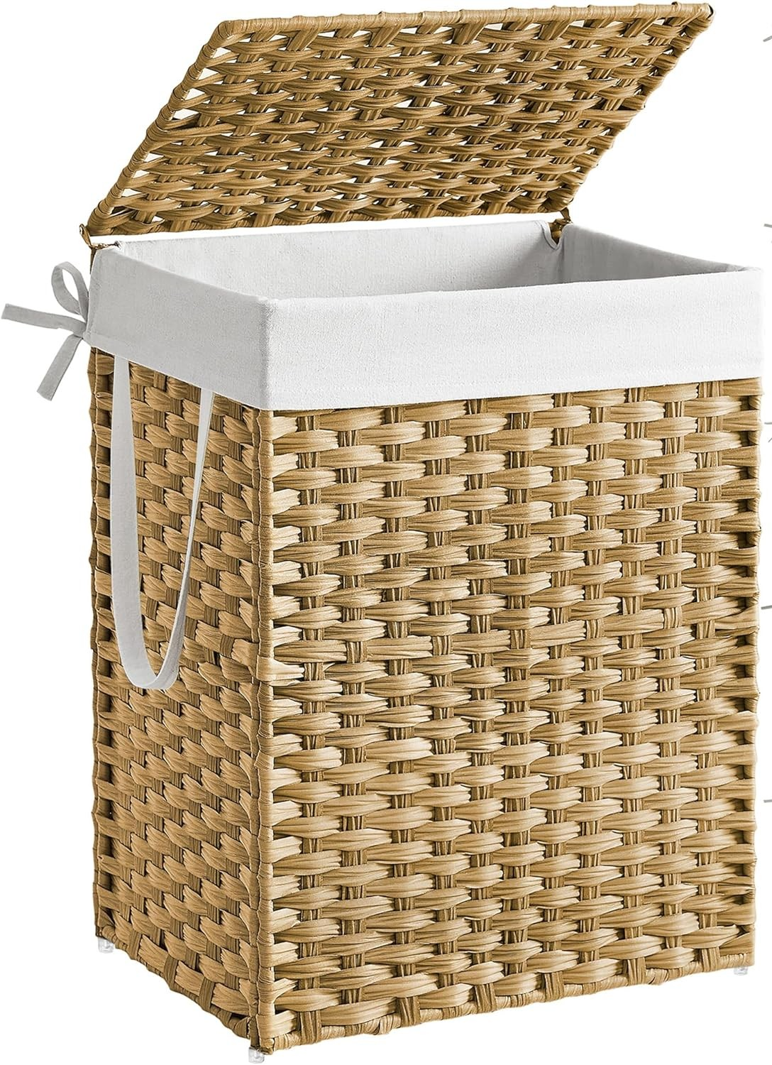 90L Rattan Laundry Hamper with Lid, 23.8 Gallon Synthetic Unit Foldable Removabl