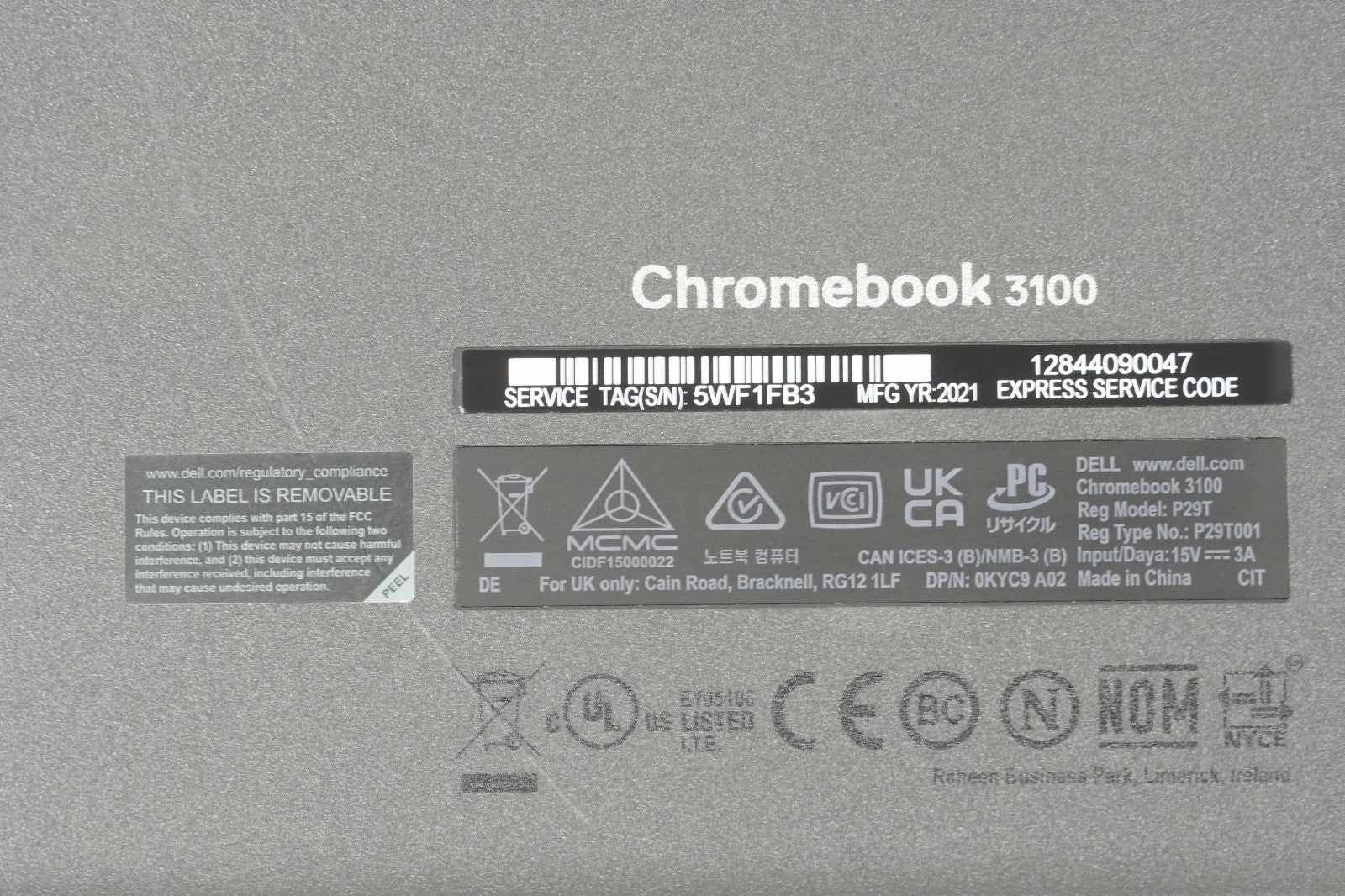 Laptop PC DELL Chromebook 3100 P29T Intel Celeron N4020 No Battery No Charger 2