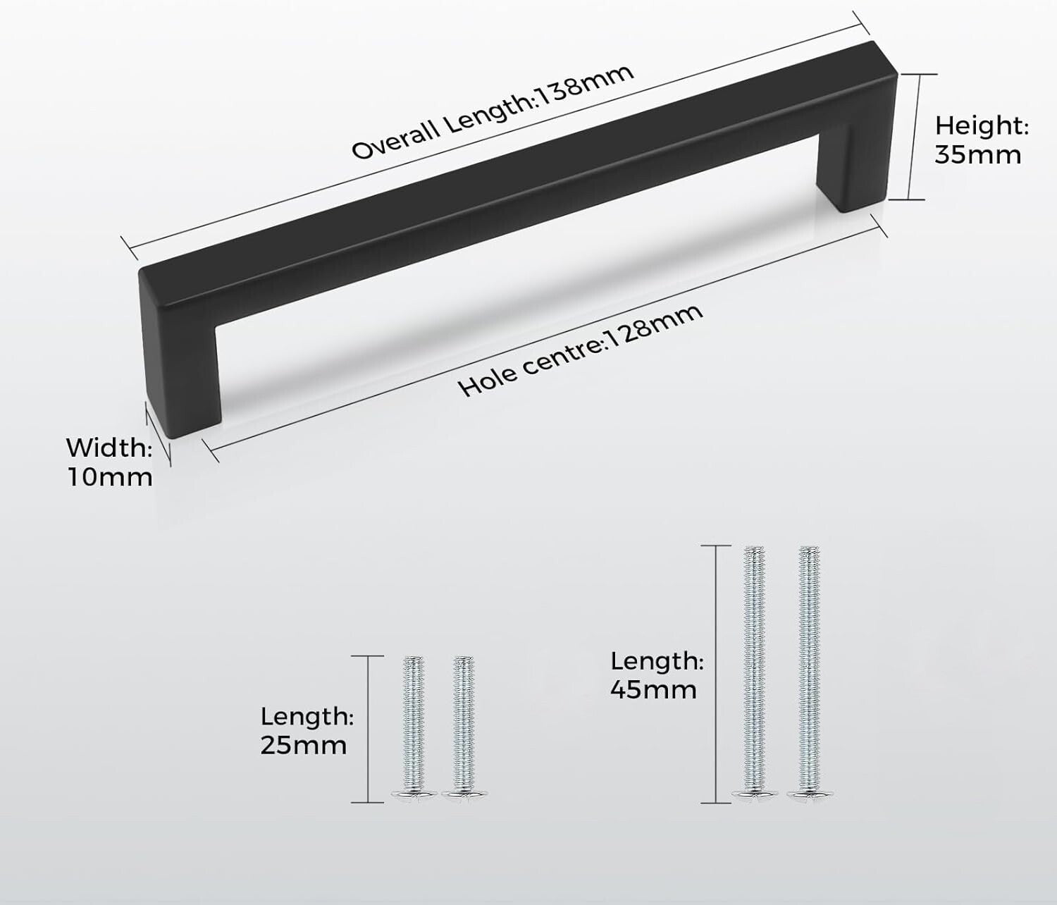 Black Stainless Steel Handles Drawer Wardrobe 5 x 128mm Hole Centre Matte