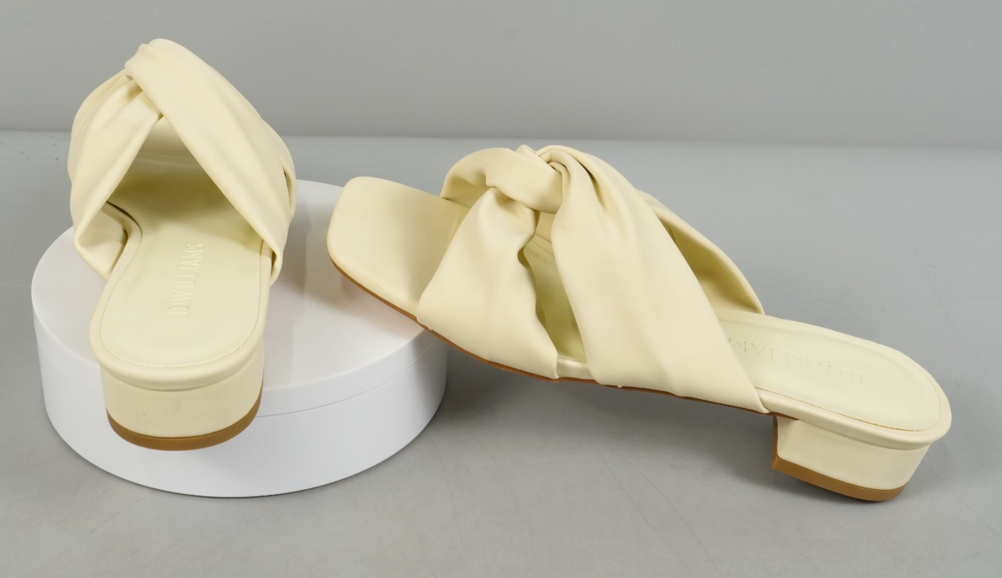 UK 4 Cream Wrap Over Mule Heels Wide Fit (E) JD Williams Slip-On Heels EU37