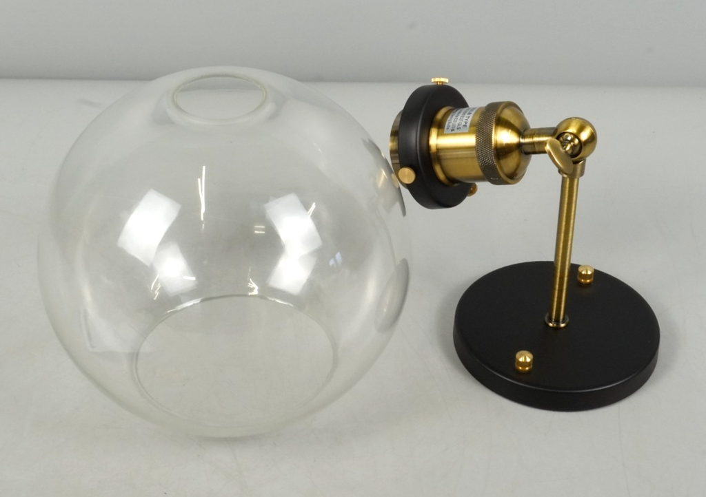 Wall Light Sconce Fitting with Clear Glass Globe Black and Gold Industrial