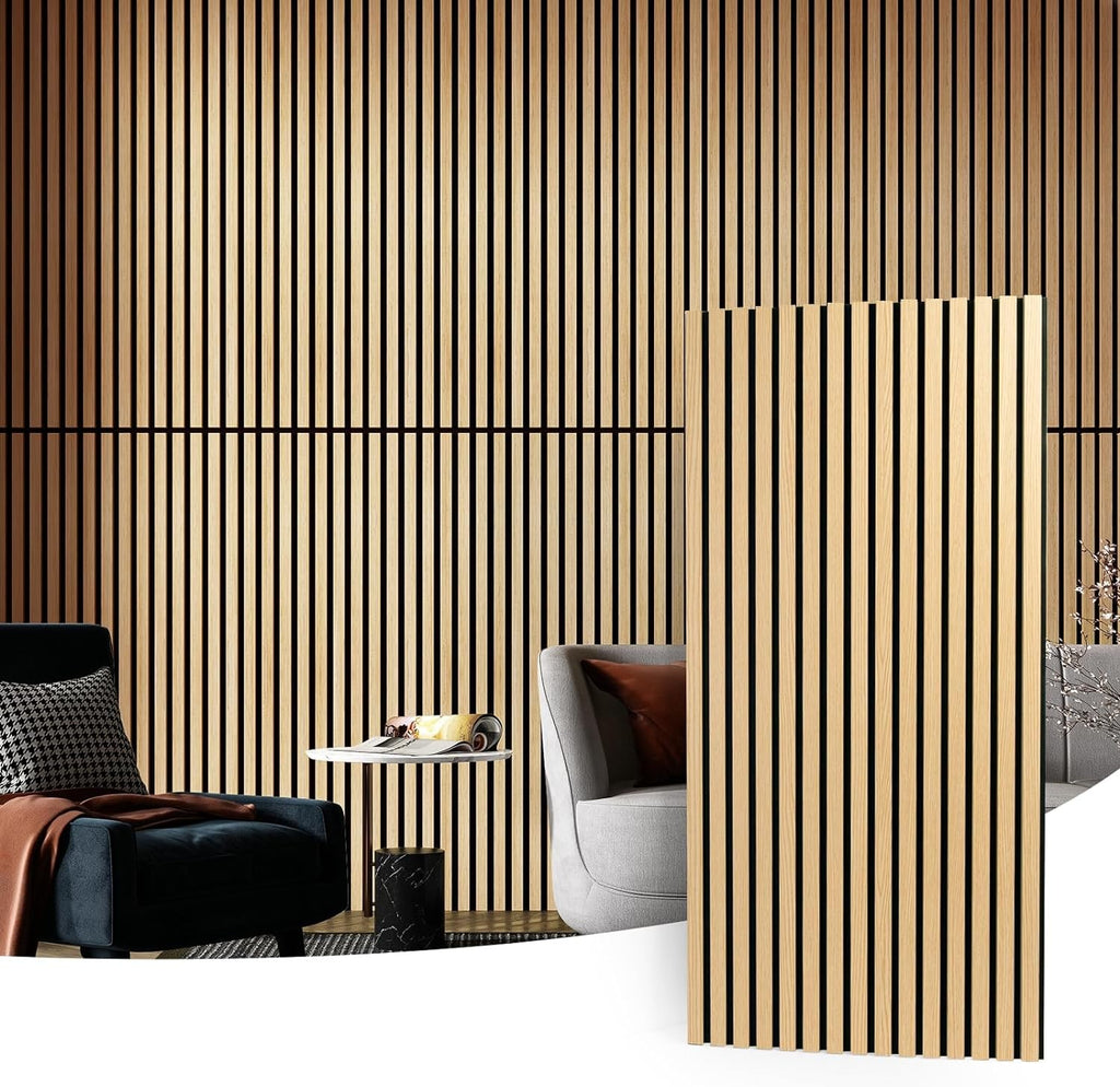 2 Wood Slat Acoustic Panels for Wall and Ceiling - 3D Fluted Sound Absorbing Pan