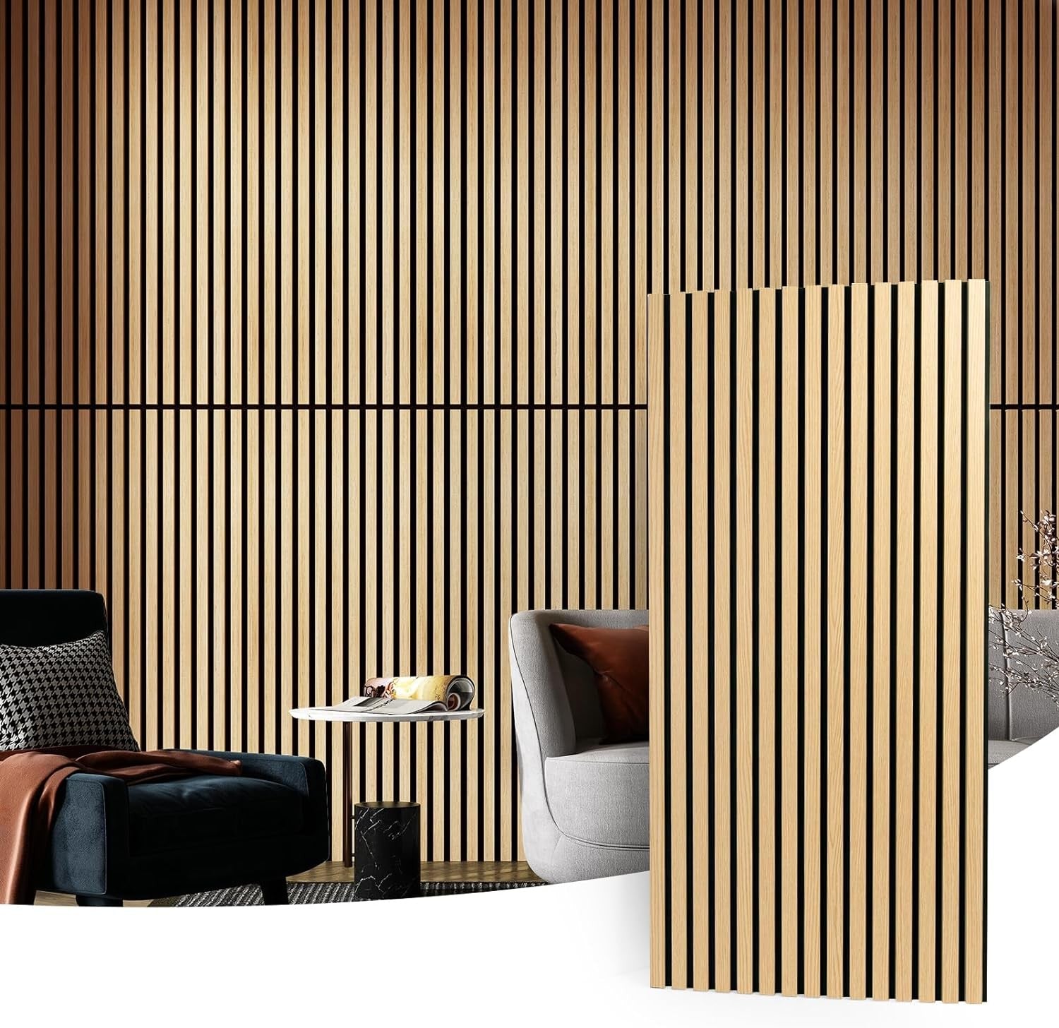 2 Wood Slat Acoustic Panels for Wall and Ceiling - 3D Fluted Sound Absorbing Pan