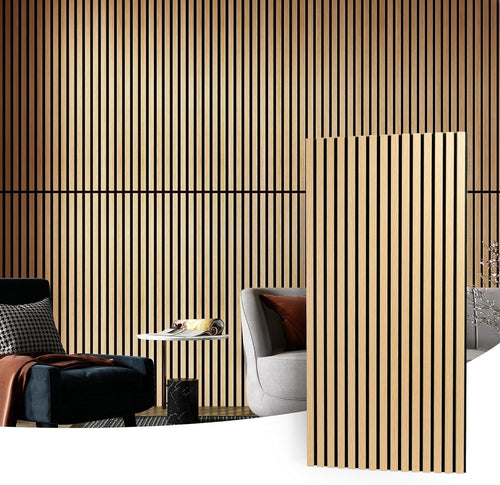 2 Wood Slat Acoustic Panels for Wall and Ceiling - 3D Fluted Sound Absorbing Pan