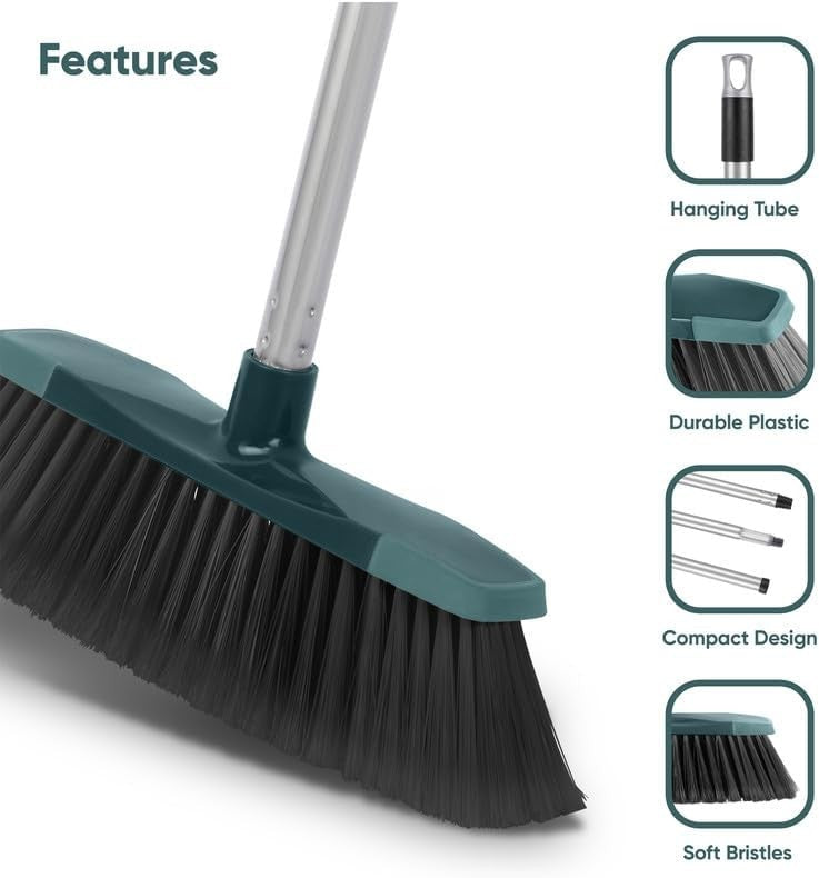Heavy Duty Outdoor Garden Broom 30cm Soft Bristle Sweeping Brush Long Handle