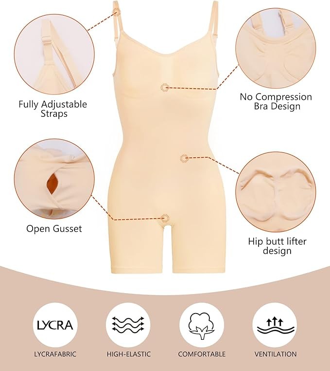 L/XL Women Shapewear Bodysuit Shaper V Neck Butt Lifter Full Body Tummy Control