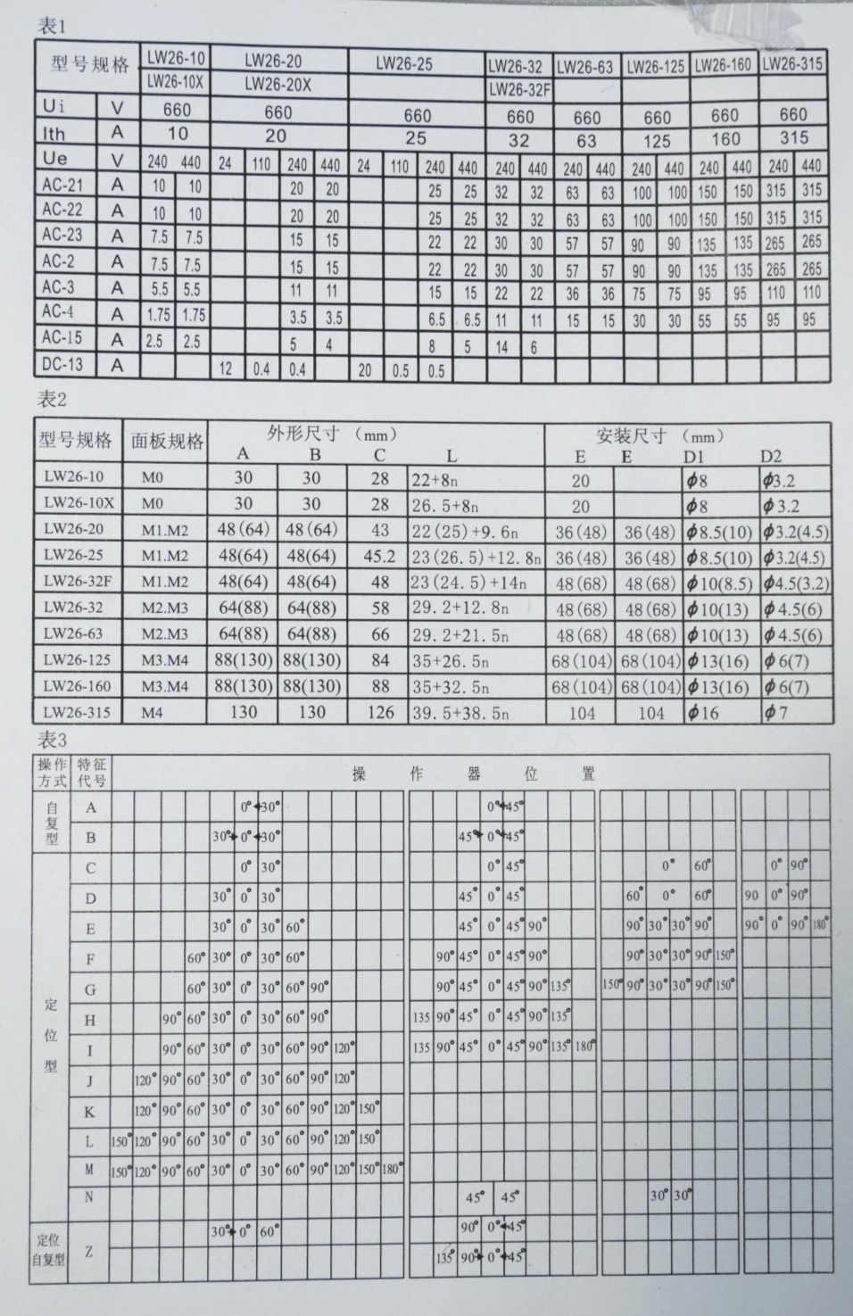 Changeover Selector Switch LW26-63/6 380V 63A 3 Positions 24 Terminals