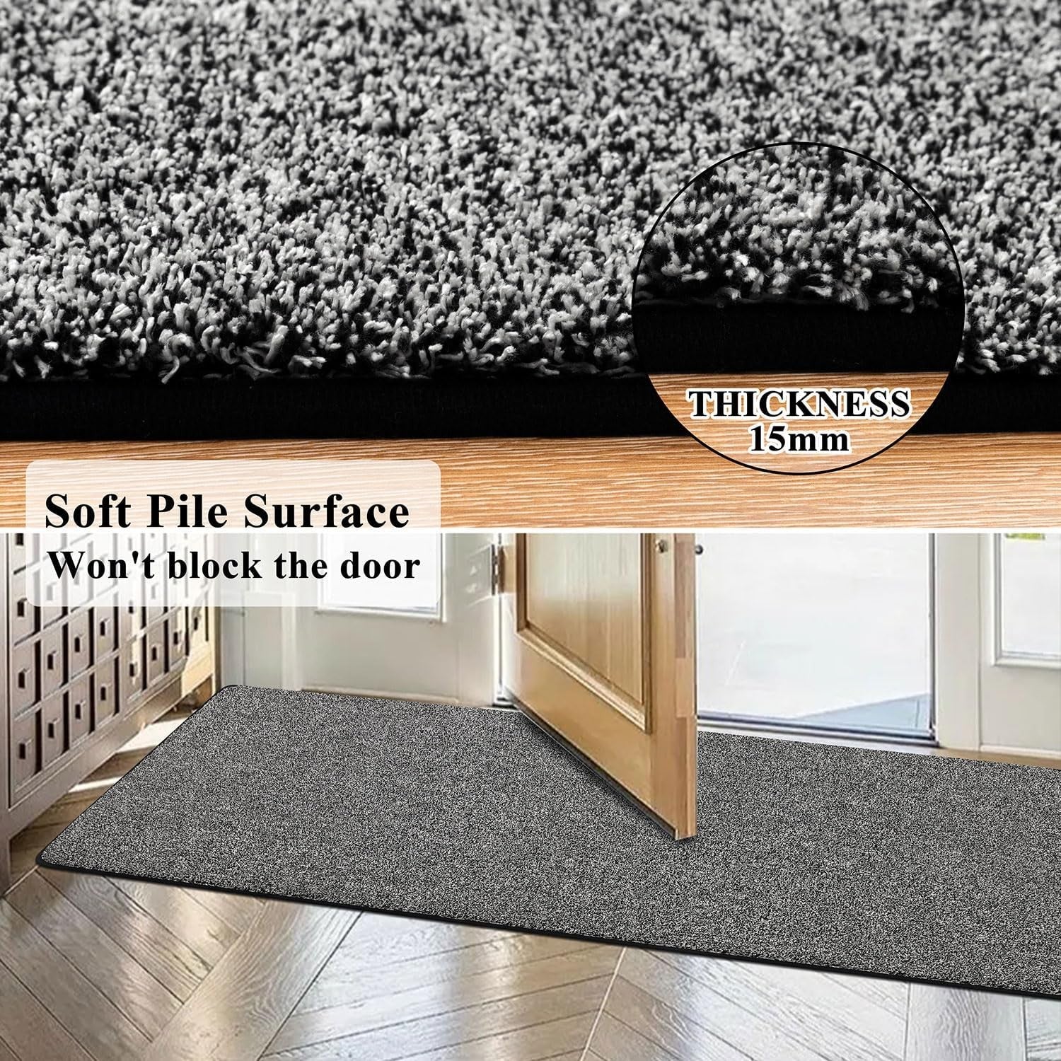 Fluffy Hallway Runner Rug Black White 50x150cm Kitchen Carpet Non Slip Washable