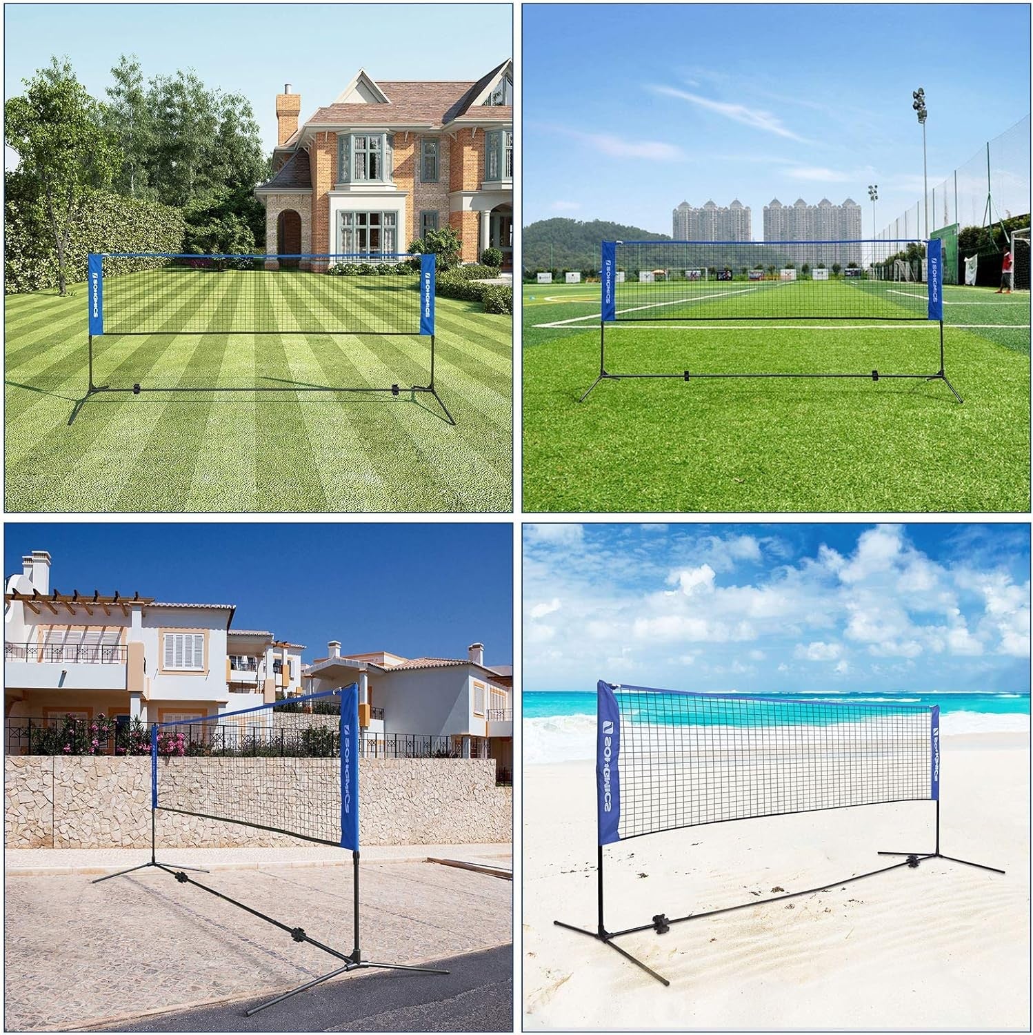 Badminton Net 5m Volleyball Net Height Adjustable Portable Tennis Net Blue