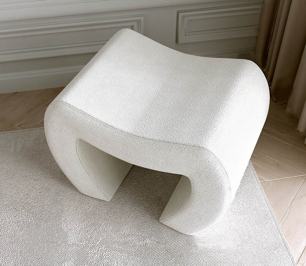 Cassie Ivory Bouclé Stool for Bedroom Living Room Accent Home Decoration Carme