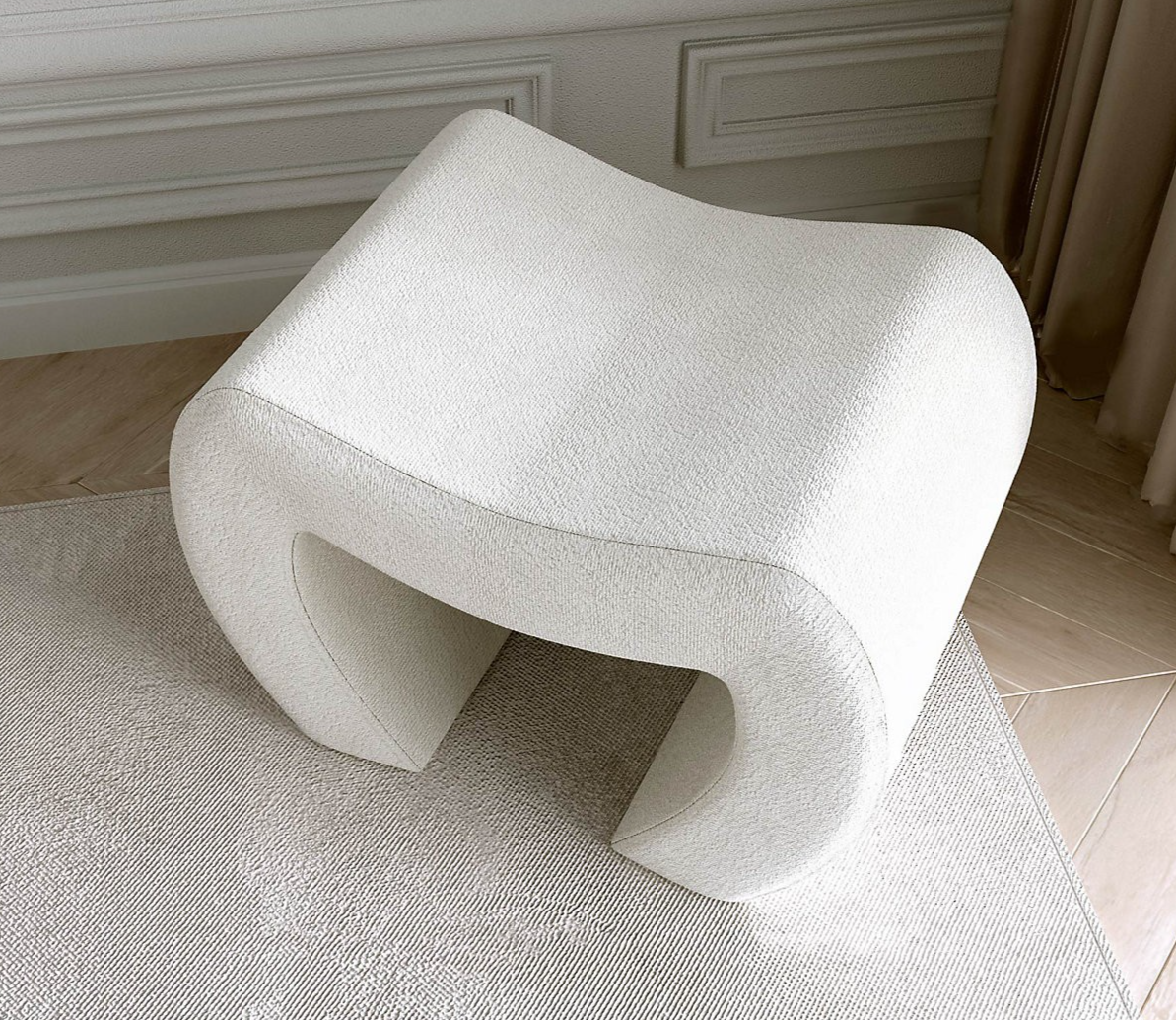Cassie Ivory Bouclé Stool for Bedroom Living Room Accent Home Decoration Carme