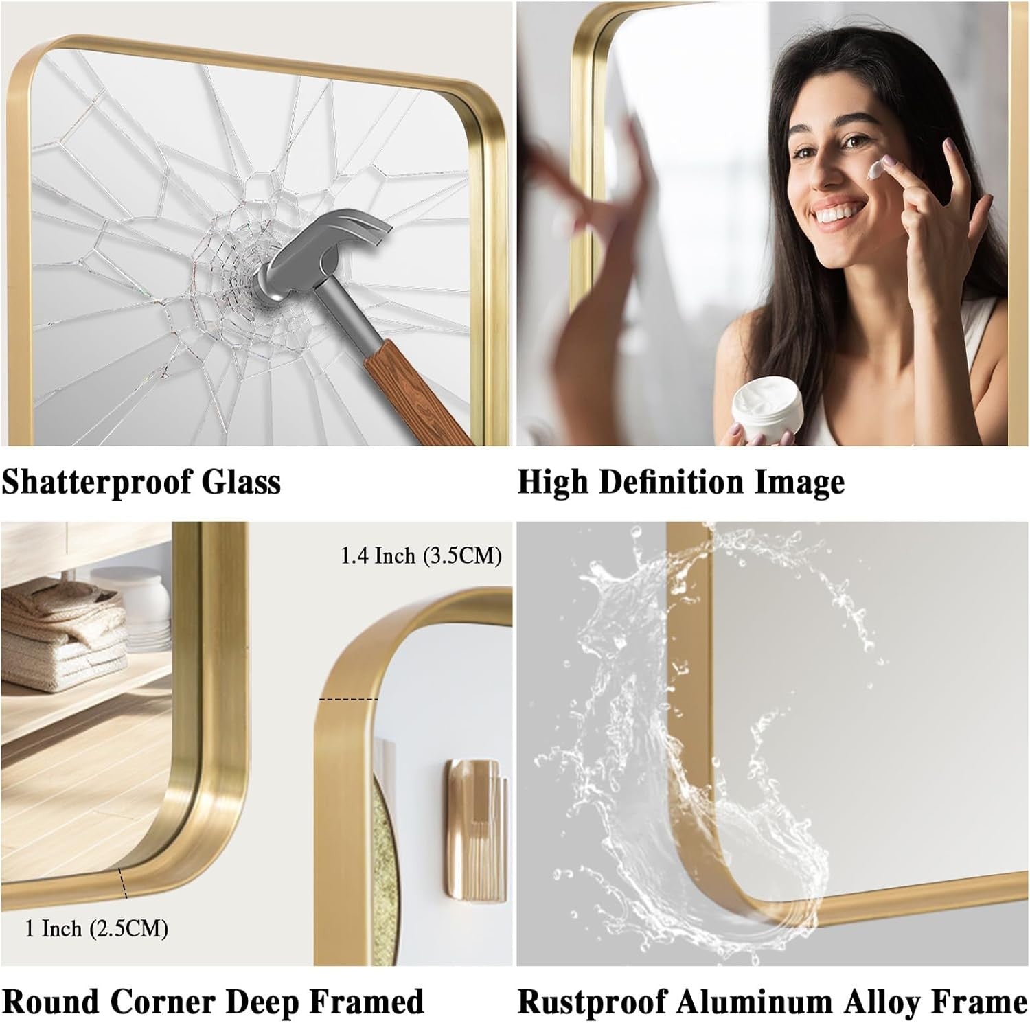 Wall Mirror 75x100 CM Bathroom Vanity Mirror Gold Frame Large