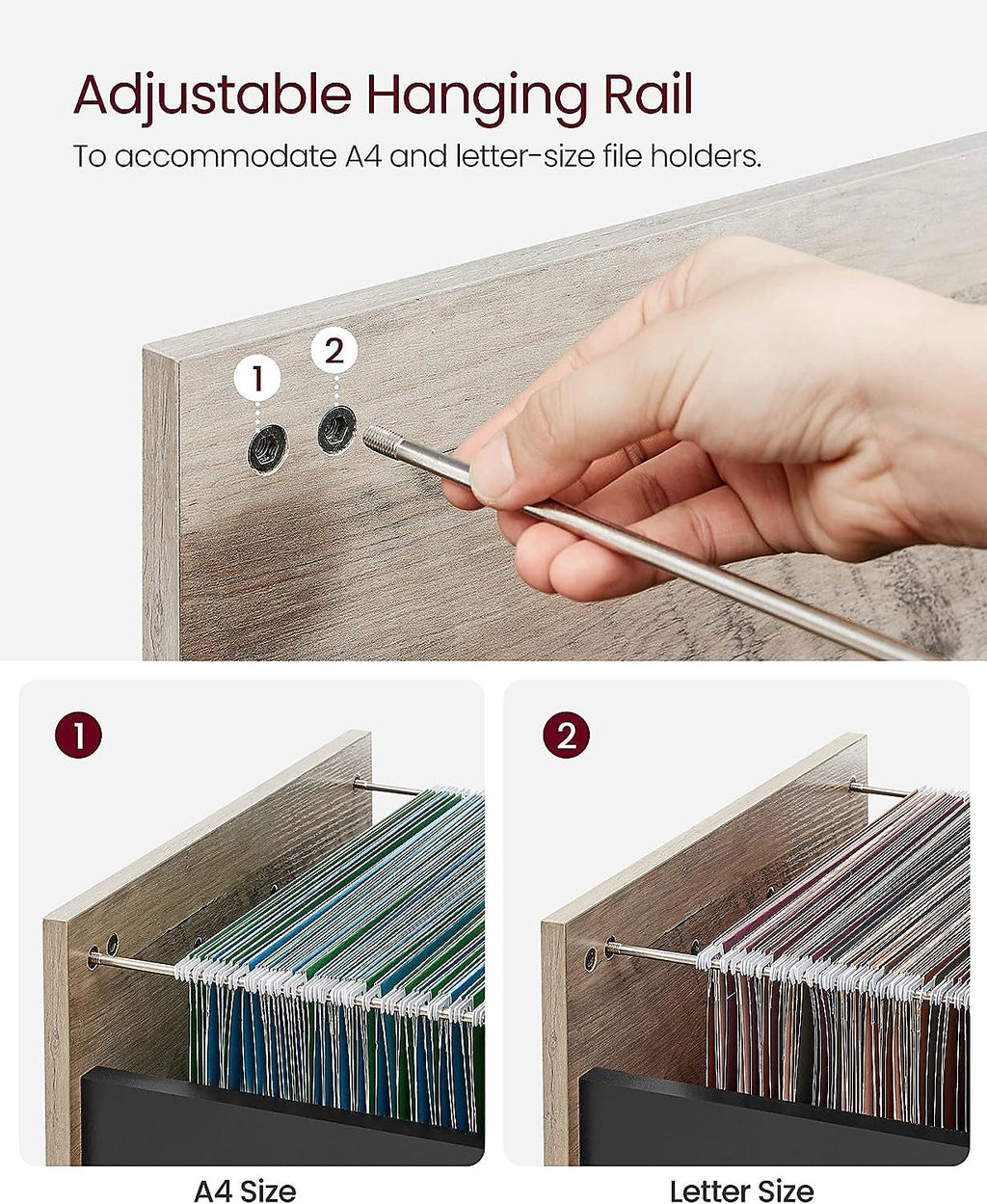 Office Filing Cabinet, 2-Drawer File Cabinet on Wheels, Steel Frame, Industrial,