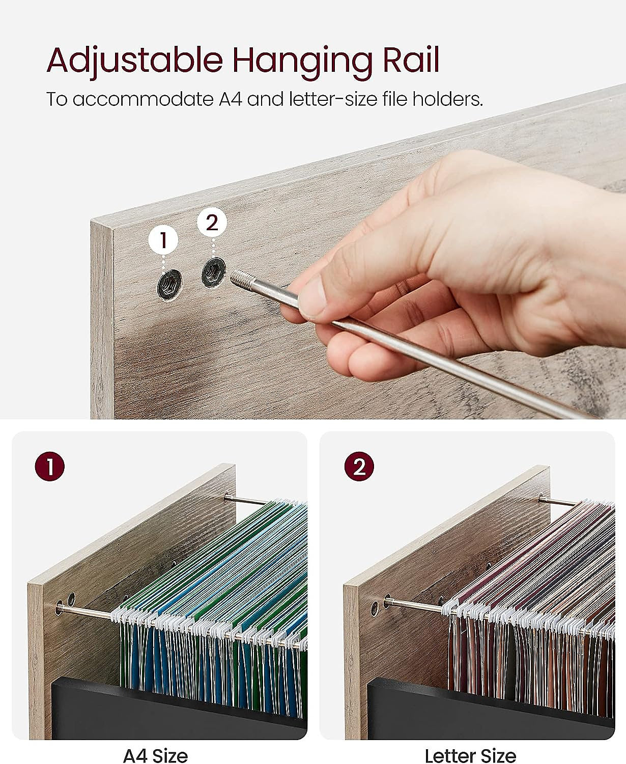 Office Filing Cabinet, 2-Drawer File Cabinet on Wheels, Steel Frame, Industrial,