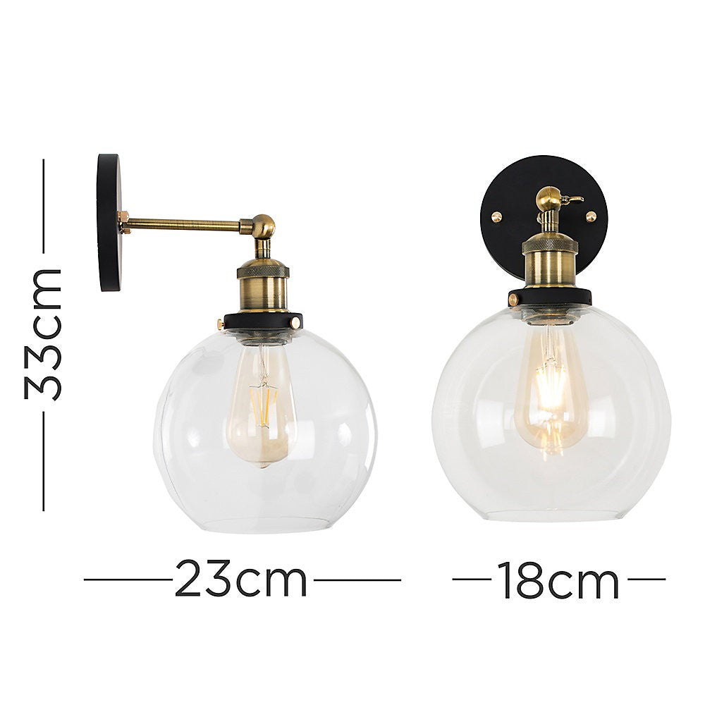 Wall Light Sconce Fitting with Clear Glass Globe Black and Gold Industrial