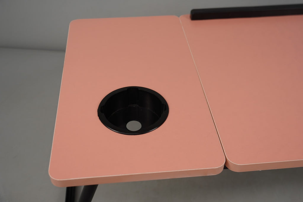 Adjustable Laptop Table with Cup Slot Portable Laptop Stand Bed Table Pink
