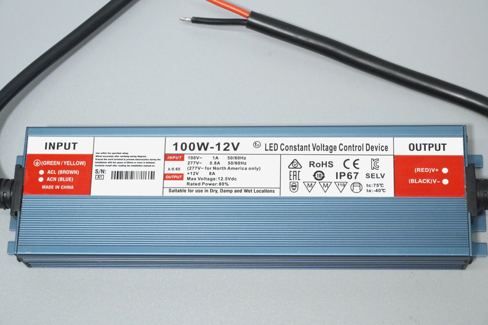 LED Driver 12V 100W 8.3A IP67 Waterproof Ultra Slim AC 240V to 12 V DC Constant