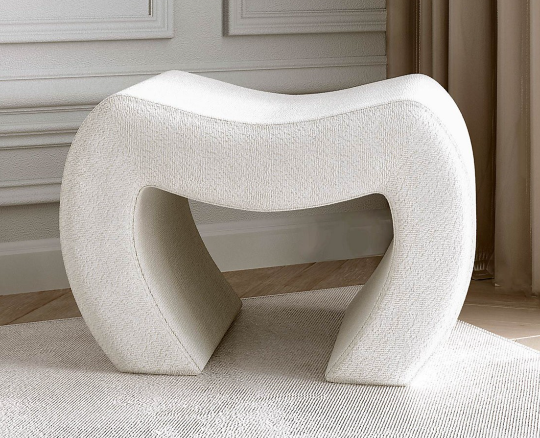 Cassie Ivory Bouclé Stool for Bedroom Living Room Accent Home Decoration Carme