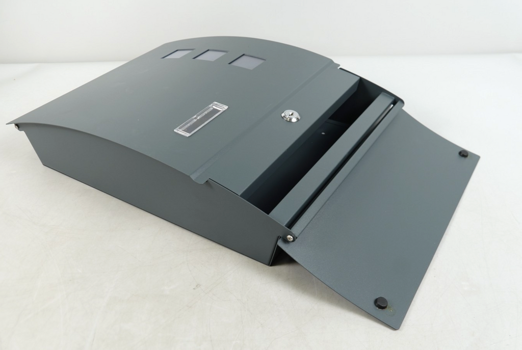 Post Box Steel Wall Mounted with Viewing Windows Name Slot 2 Keys Charcoal Grey