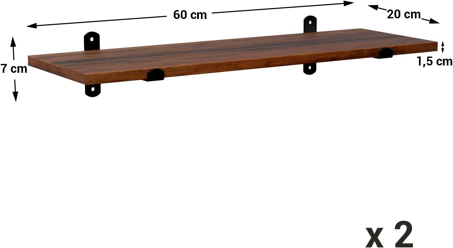 Floating Shelves set of 2 Decorative Retro Style Maximum Load 15 kg 60x20x7cm