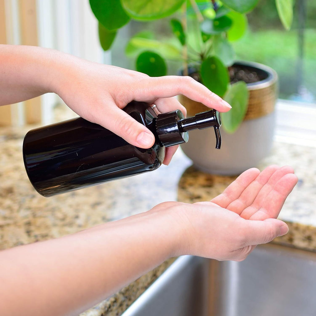 Refillable Travel Bottles 12oz with Pump & Travel Lock 6pcs 350ml Black