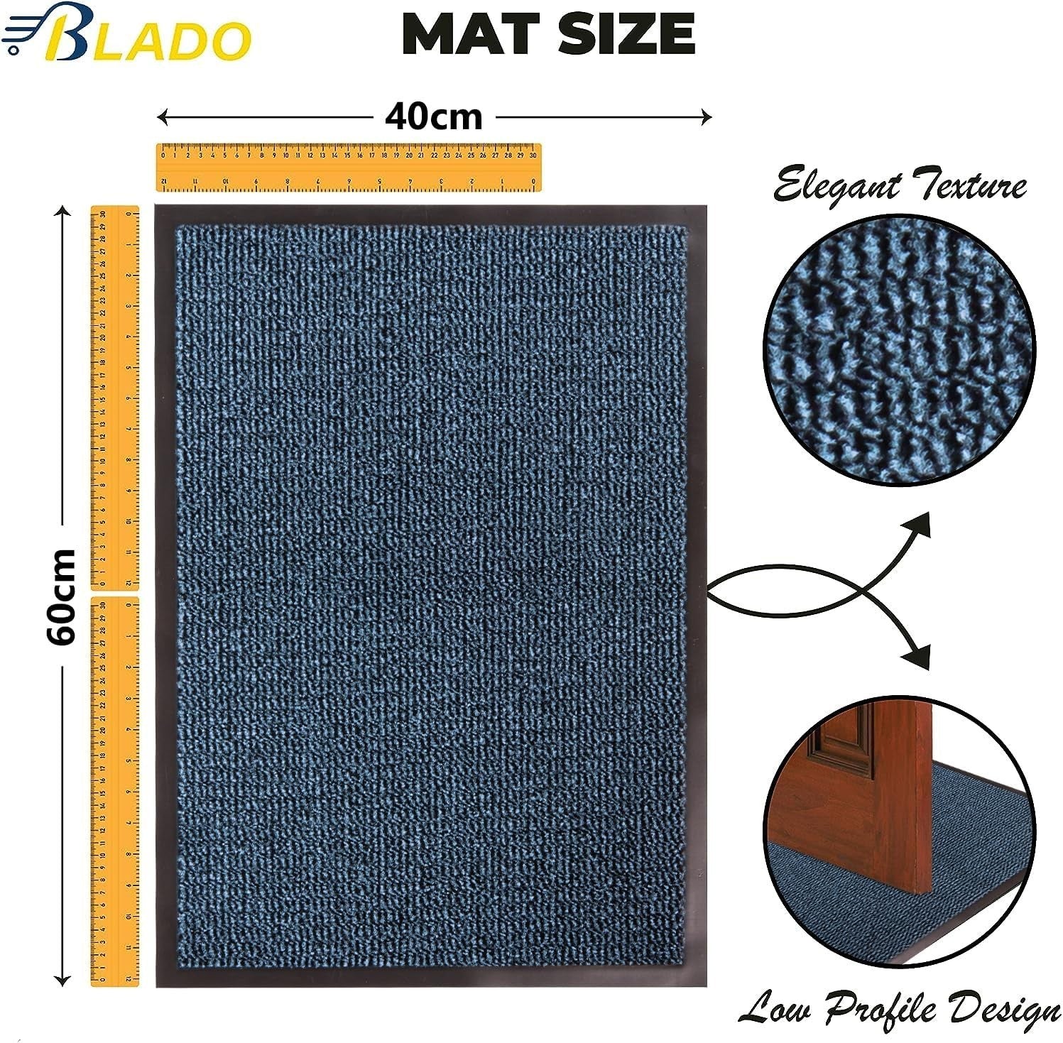 Washable Door Mat Indoor & Outdoor Non-Slippery Heavy Duty Rug 60cmx40cm