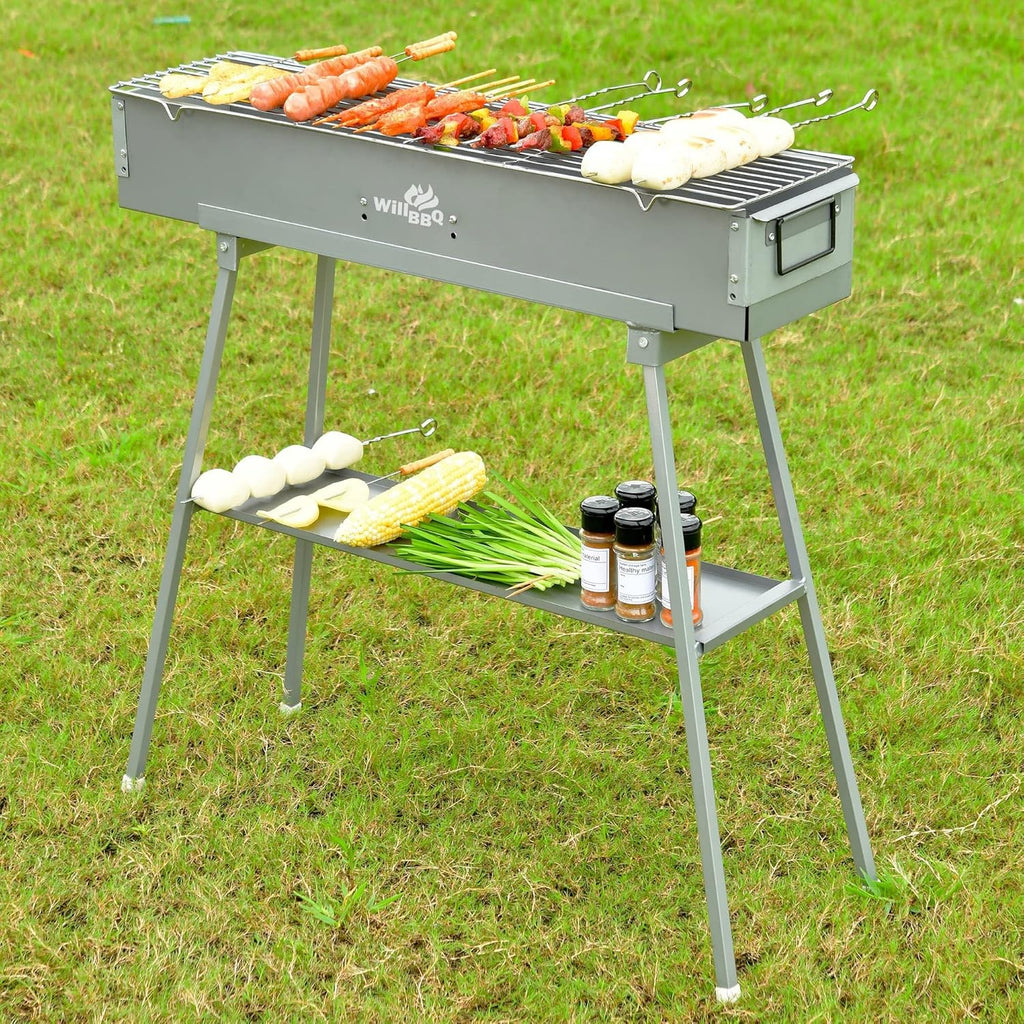 Portable BBQ Charcoal Grill Hibachi Steel BBQ WILLBBQ 31.6x7.1x5.1 inch