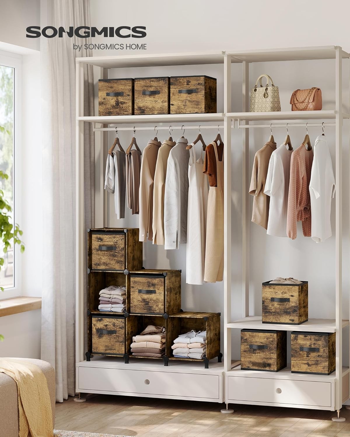 Cube Storage Organiser with 6-Cube Storage Boxes 64x31.5x95.5cm