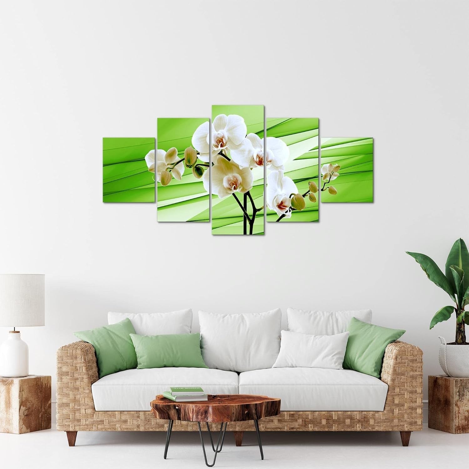 Runa Art Green Canvas Wall Art 5 Piece Set 150 x 75cm Abstract Picture