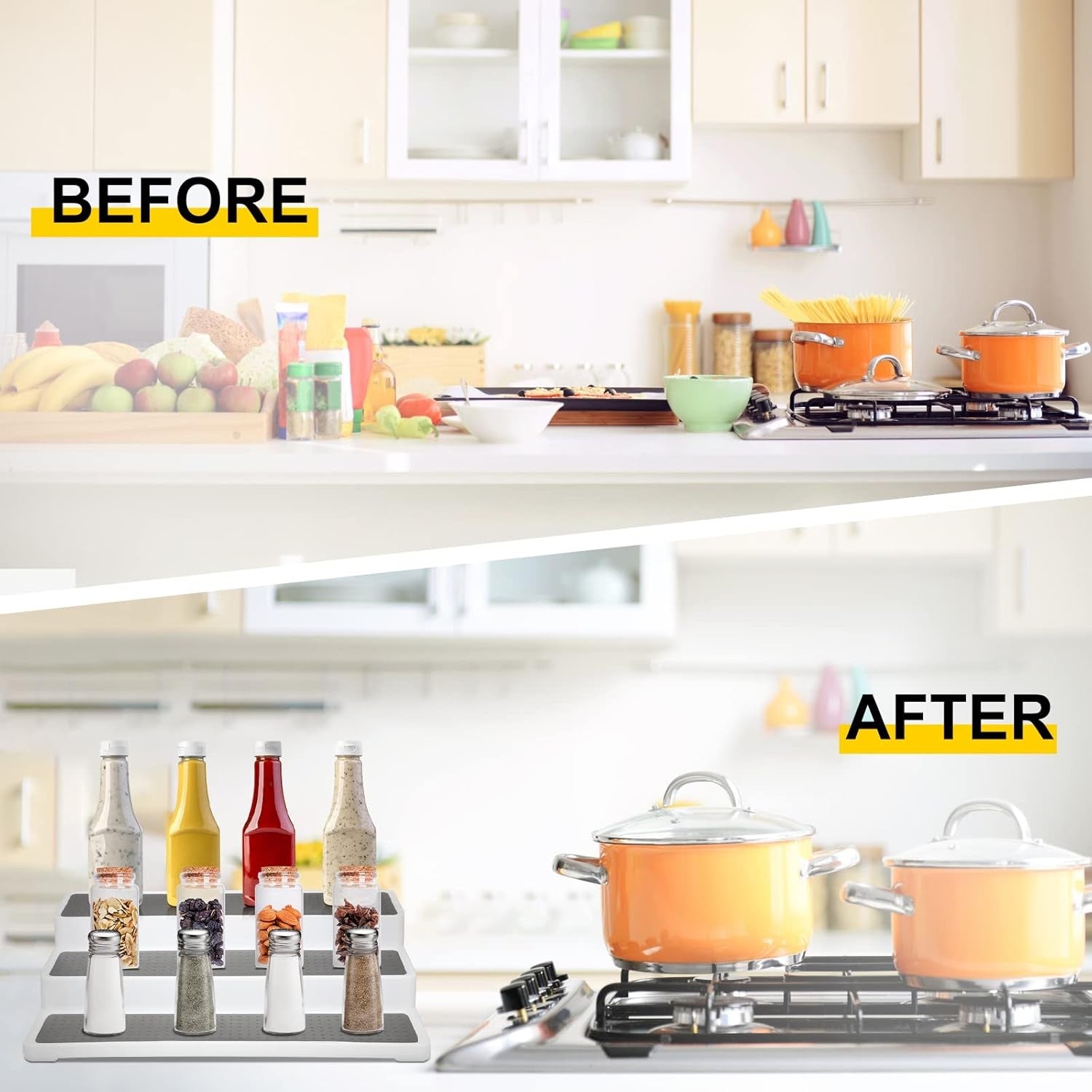 2 Pcs Spice Racks Organiser 3-Tier Kitchen Shelf Non-Slip Seasoning Shelf White