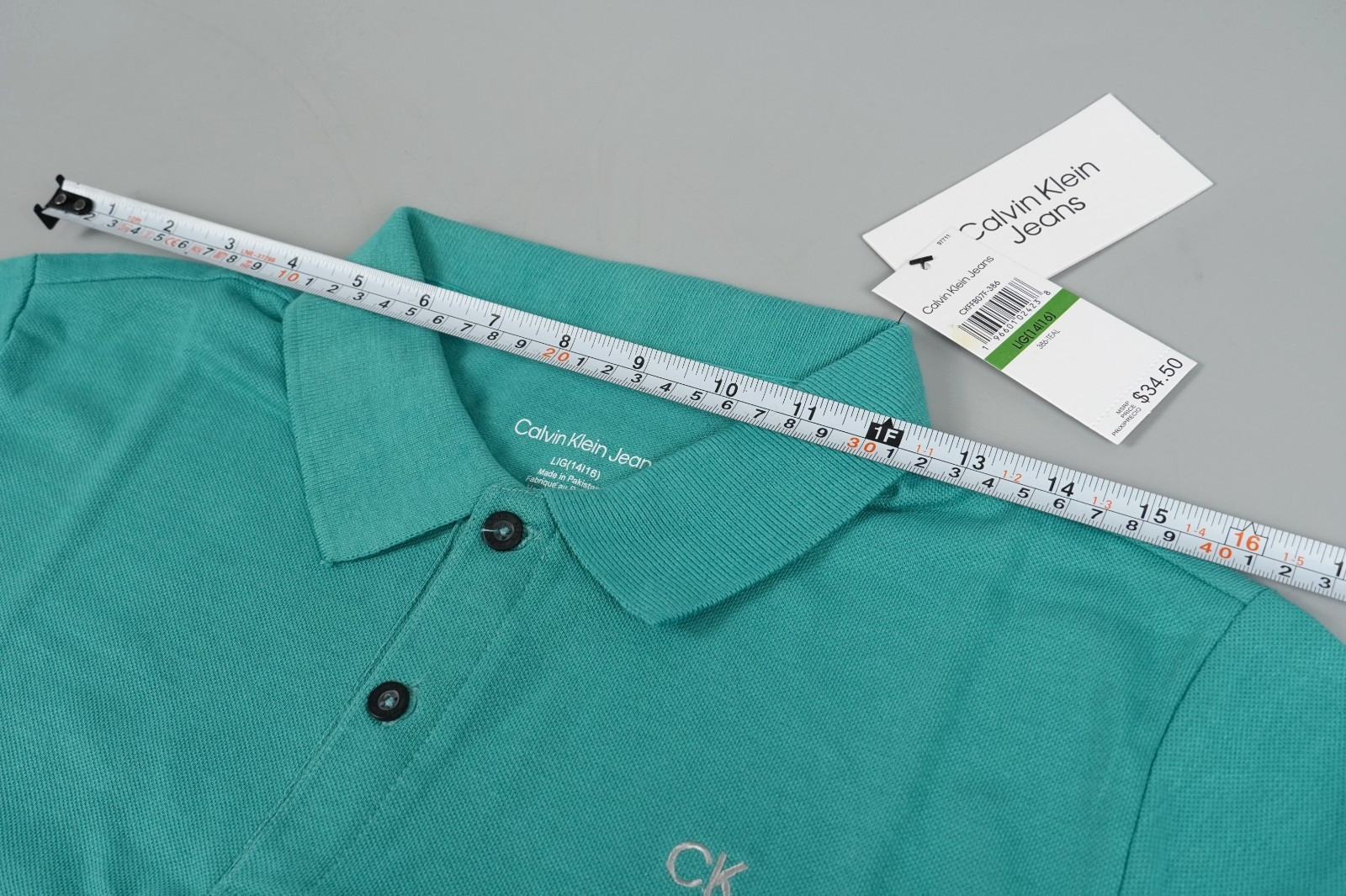 Calvin Klein Kids Polo T-Shirt Turquoise Size: Kids L (14-16yo) Short Sleeve