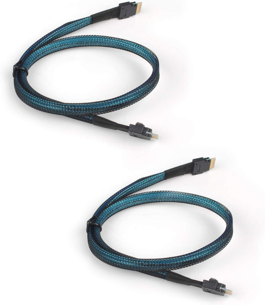 2pcs SAS 4.0 SFF-8654 4i 38pin Host to SFF-8654 38pin Target Raid Cable 50cm