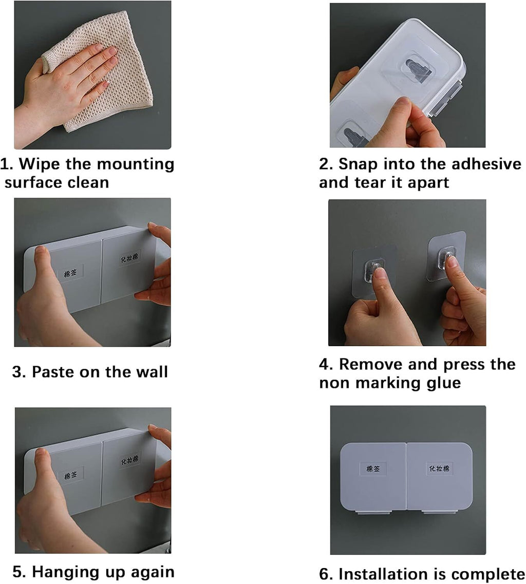 Makeup Q-Tips Holder Dispenser Organizer Wall Mounted Cotton Pads Cosmetics Grey