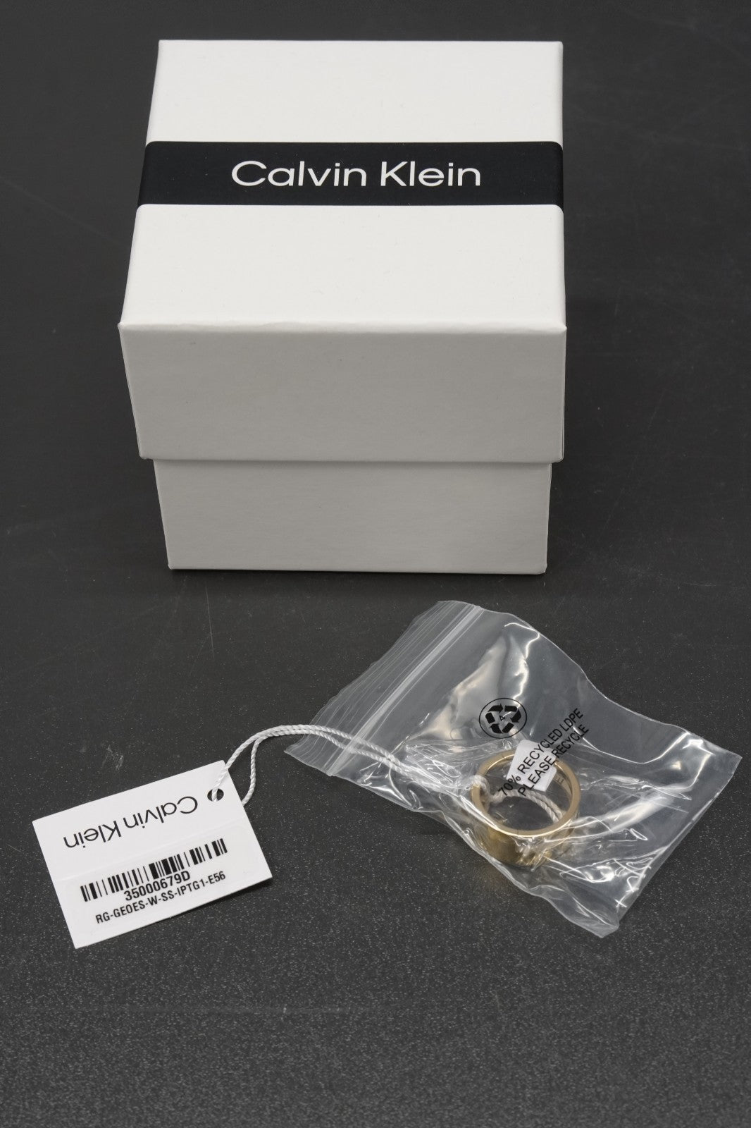 Calvin Klein Geometric Essentials Womens Ring Gold Tone Size 56 Stainless