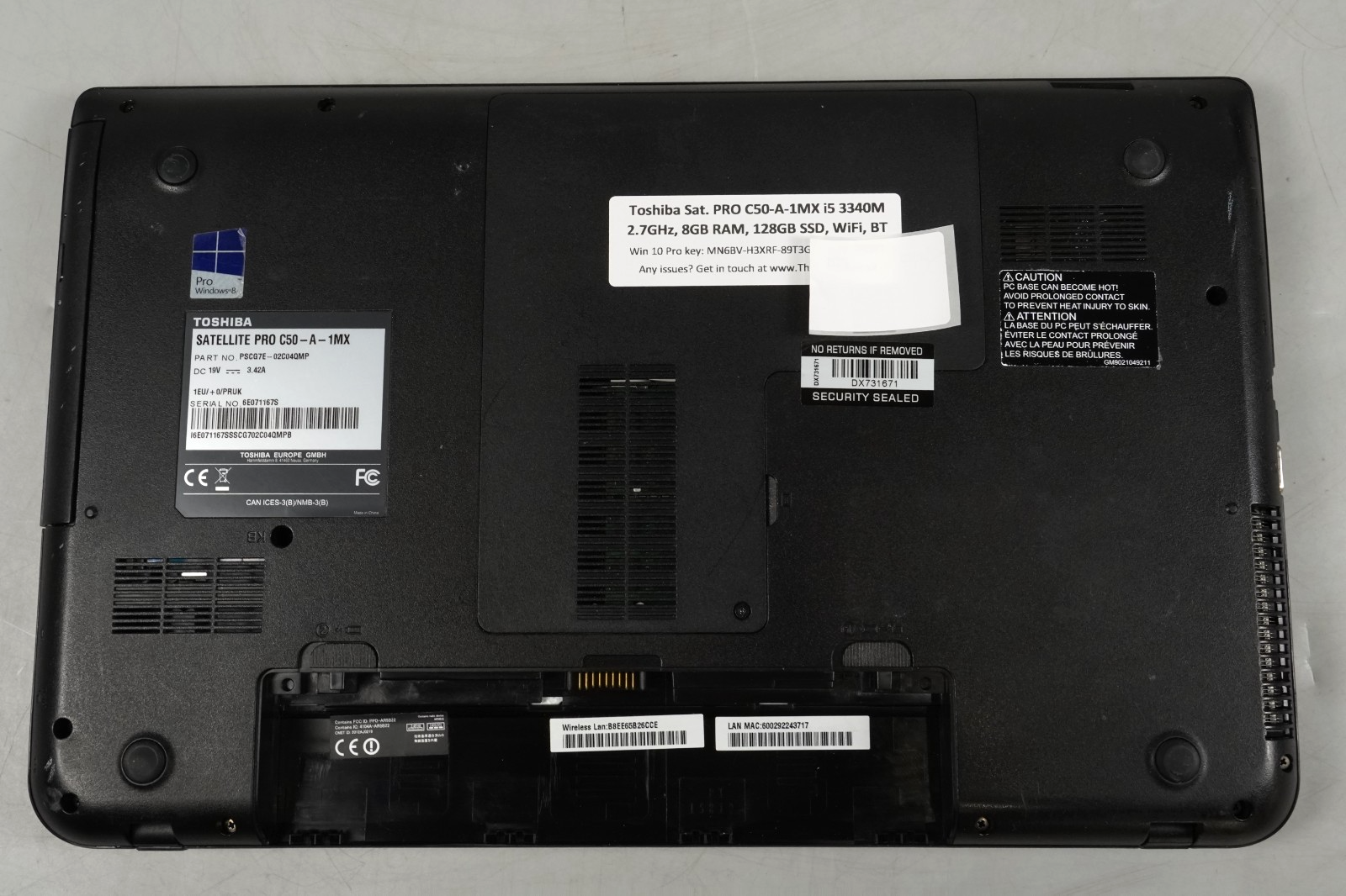 Toshiba Satellite PRO C50 4Core i5 3340M 2.7GHz 8GB RAM 128GB SSD BT WiFi NO BAT
