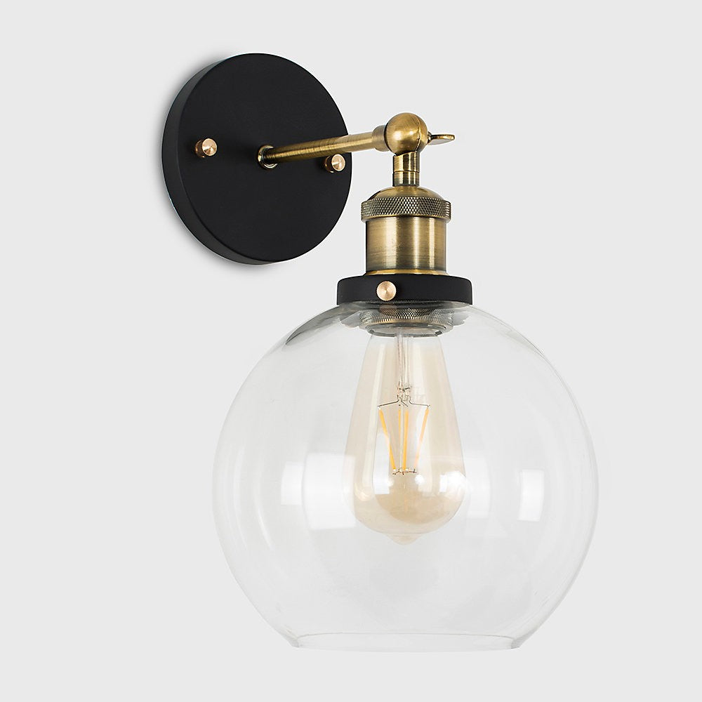 Wall Light Sconce Fitting with Clear Glass Globe Black and Gold Industrial