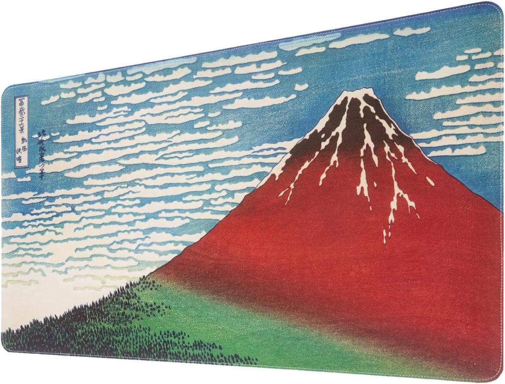 Mouse Desk Mat Pad XXL 60 x 35cm Hokusai Red Fuji Vegan Leather Waterproof Anti-