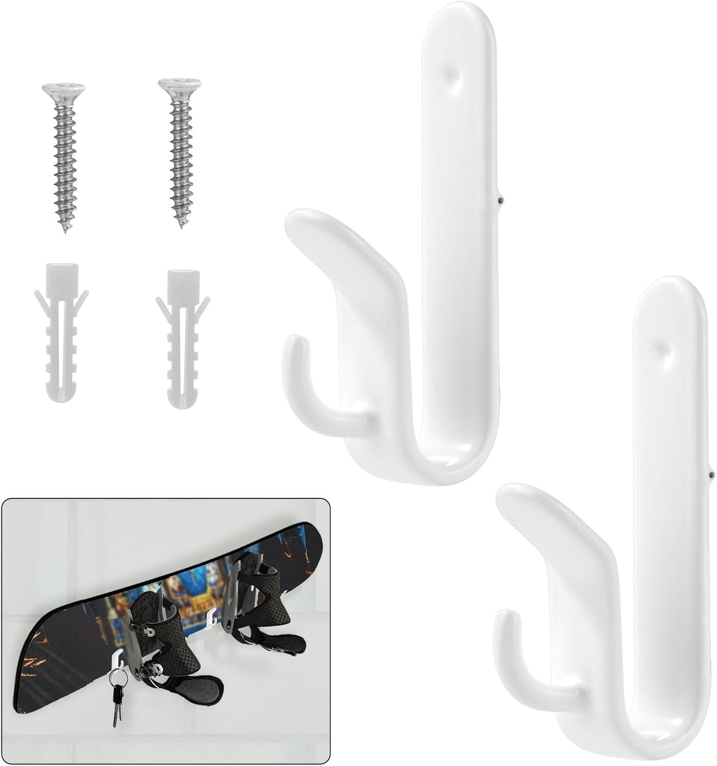 4pcs Snowboard Wall Mount Clips Double Rack Horizontal Ski Mount Clips Skateboar