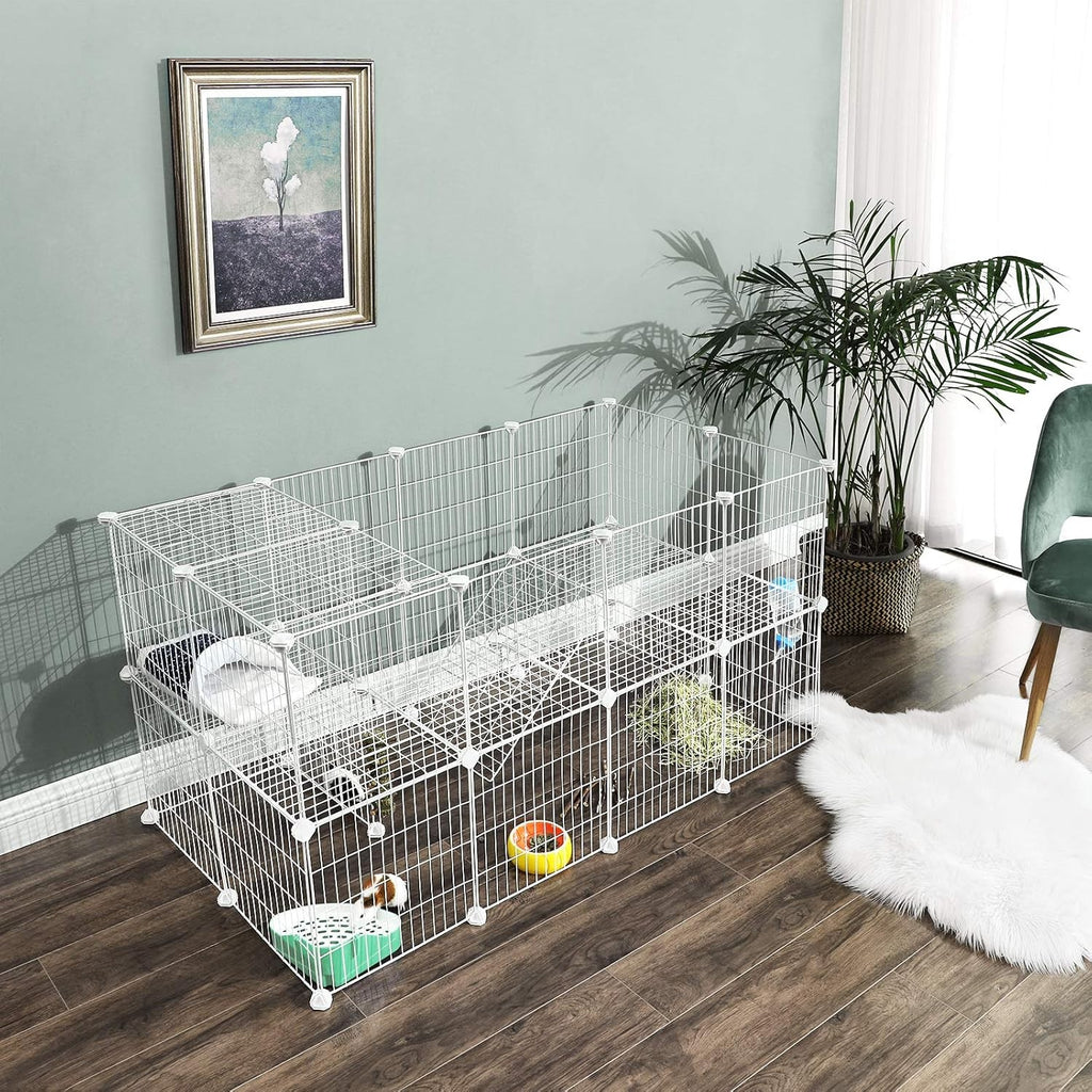 Metal Pet Playpen Cage 2-Floor Customisable Enclosure SONGMICS for Small Animals