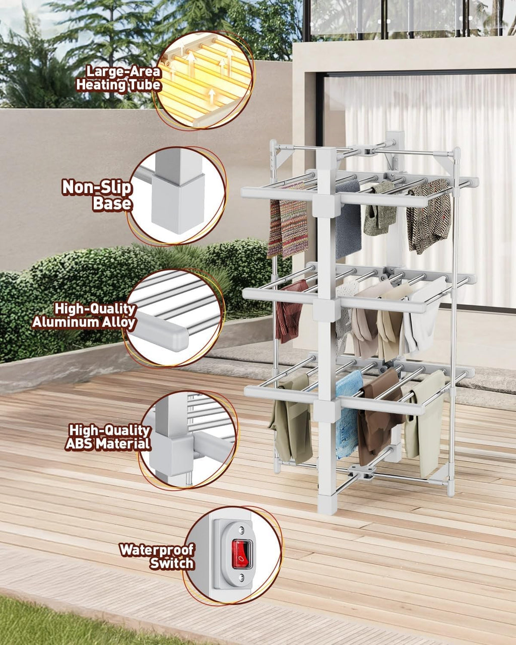 Electric Heated Clothes Airer 3-Tier Dryer Rack with 24 Heated Bars
